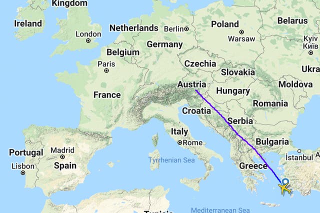 <p>Homeward bound: the track of Tui flight 1649 from Kos to Belfast International</p>
