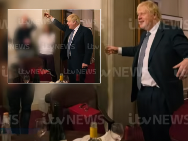 <p>The photographs appear to show the prime minister raising a toast in a room with other people </p>