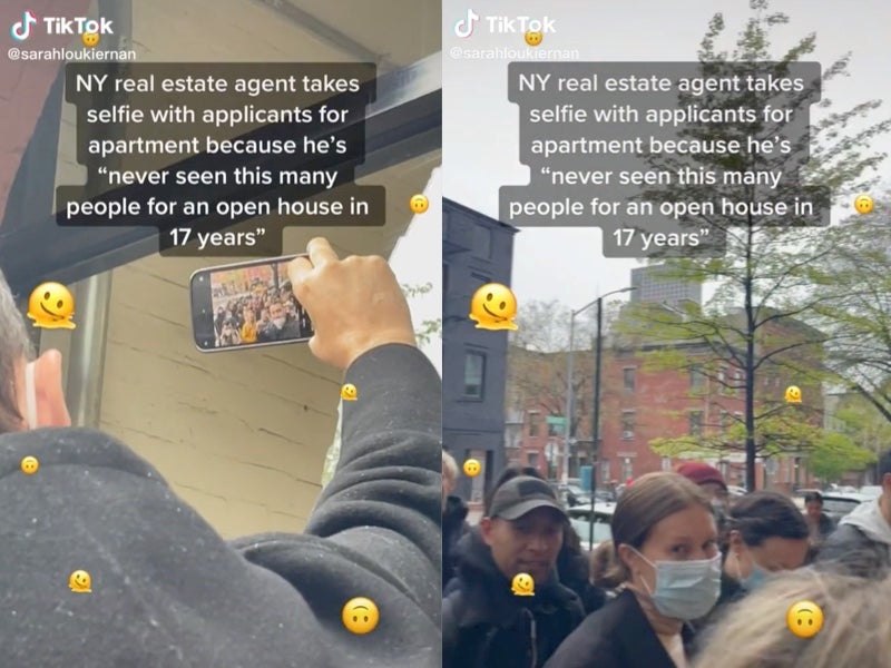 New Yorker shares video of real estate agent taking selfie in front of large crowd of people that showed up for open house