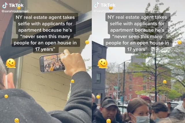 <p>New Yorker shares video of real estate agent taking selfie in front of large crowd of people that showed up for open house</p>