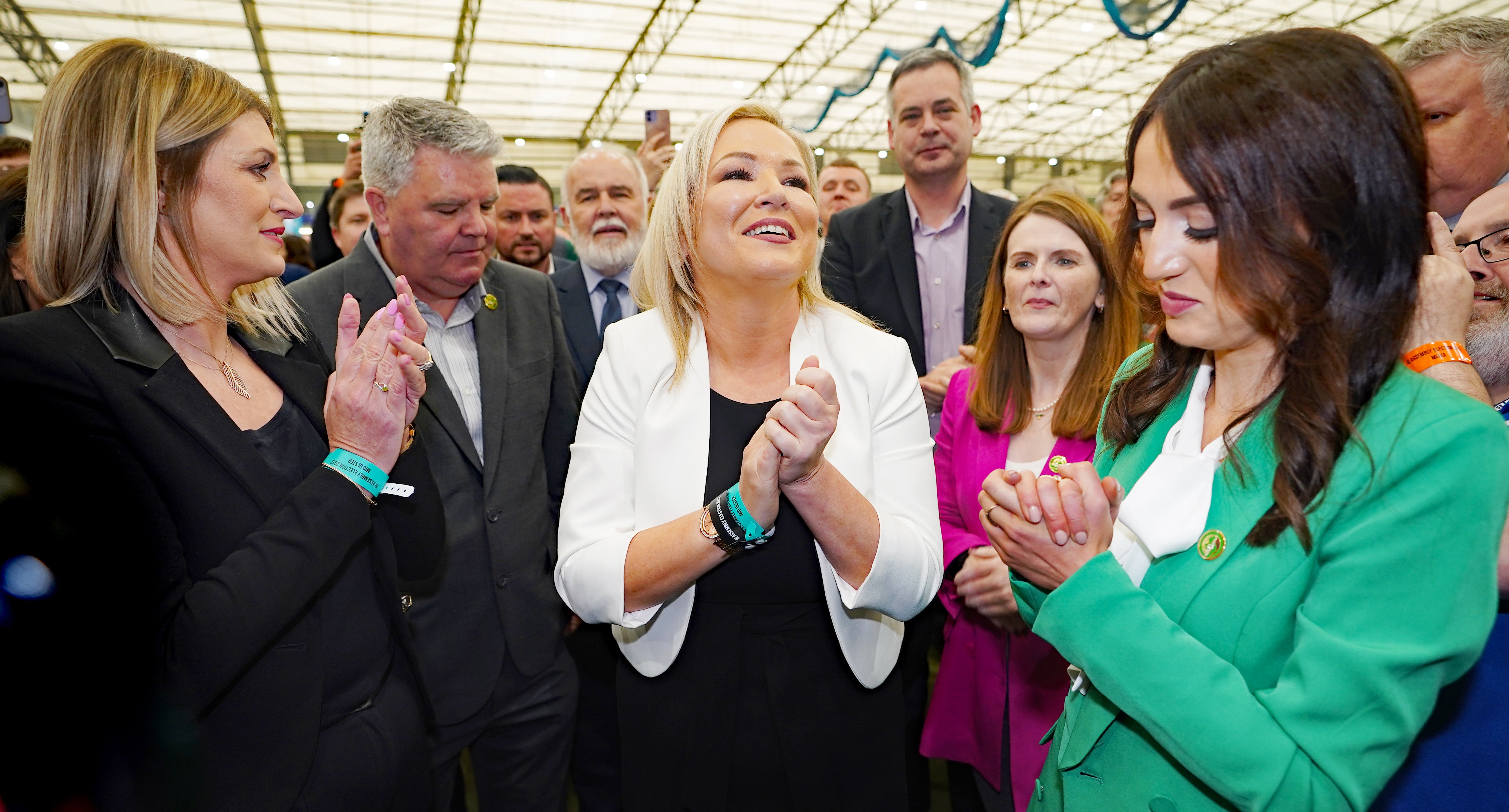 Michelle O’Neill reacts to her election in Mid Ulster (Niall Carson/PA)