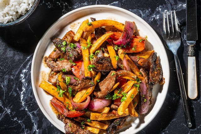 <p>Classic lomo saltado is a literal translation of its Spanish name: a beef stir-fry</p>