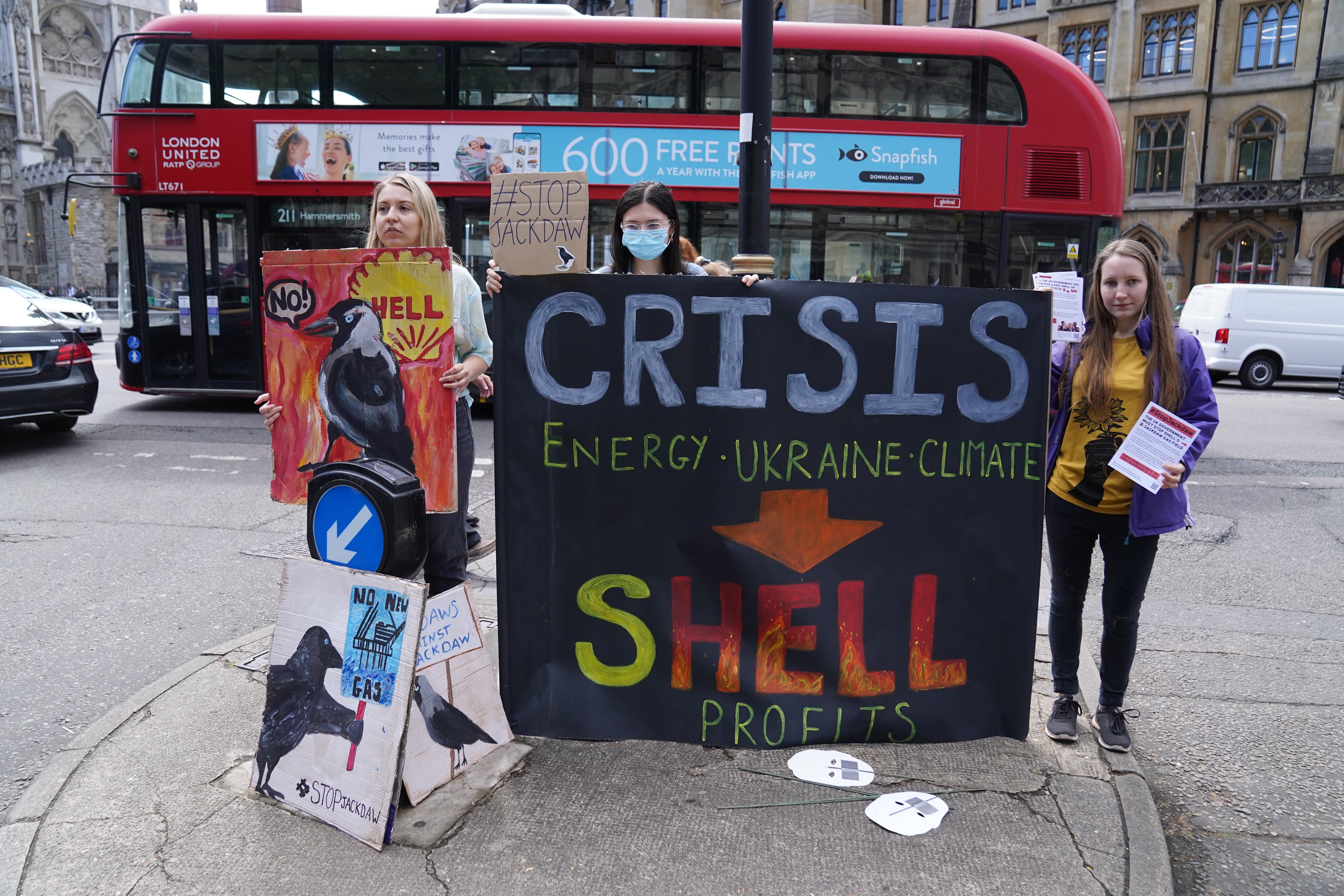 Demonstrators outside Central Hall in Westminster where Shell was holding its annual general meeting