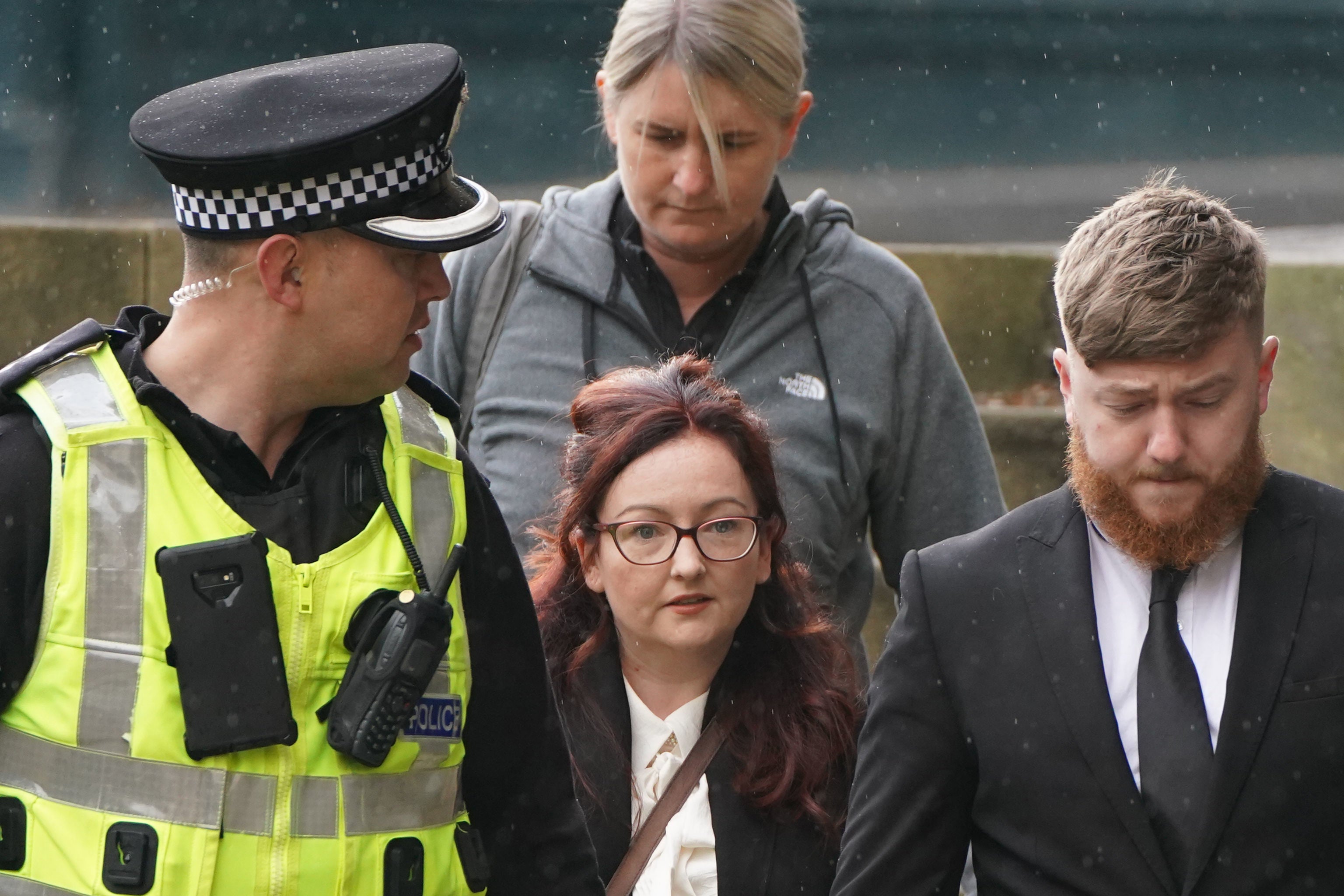 Former PC Nicole Short (front, centre) arrives at Capital House in Edinburgh for the public inquiry into Sheku Bayoh’s death (Andrew Milligan/PA)