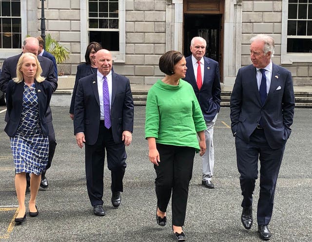 Handout photo issued by Sinn Fein of Sinn Fein leader Mary Lou McDonald with the bipartisan US congressional delegation, led by senior Democrat Richard Neal, at Leinster House in Dublin. Picture date: Monday May 23, 2022.