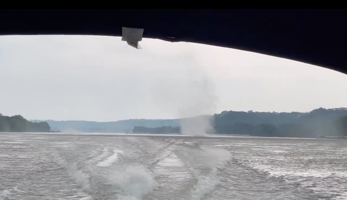 A rare gustnado is caught on camera by a person boating along the Ohio River over the weekend.