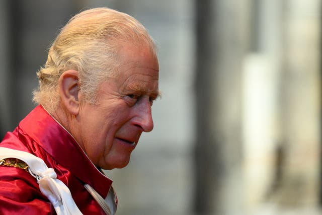 The Prince of Wales, in his role as Great Master of the Honourable Order of the Bath, attends the Order of the Bath ceremony at Westminster Abbey, London (Daniel Leal/PA)