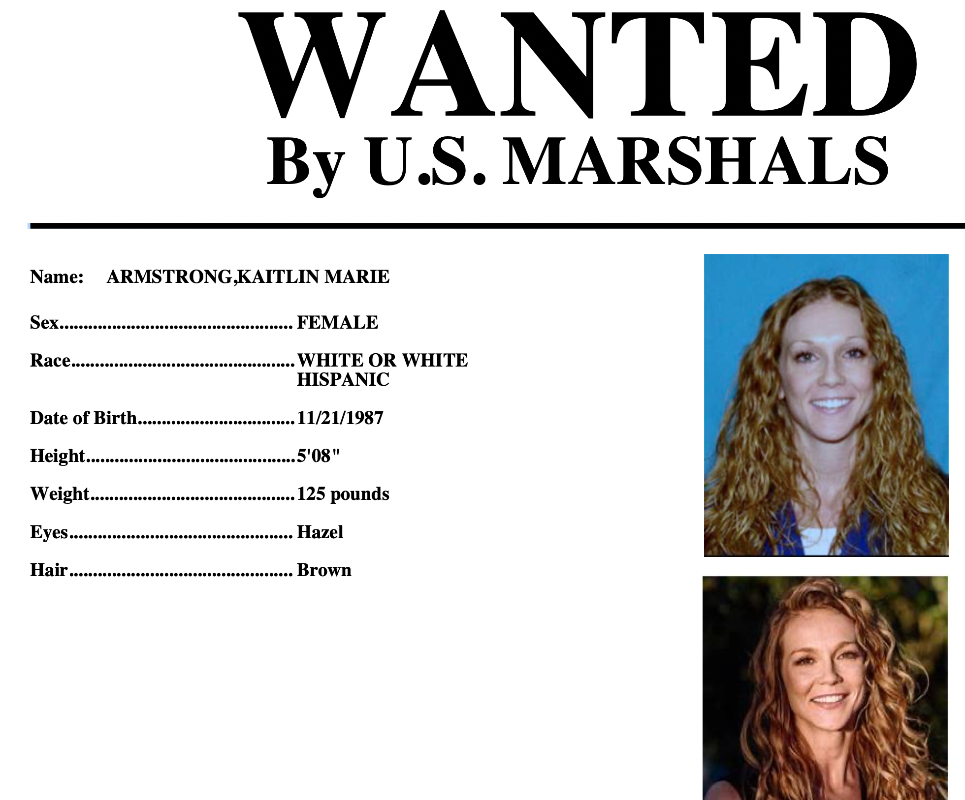 A wanted poster for Kaitlin Armstrong, who has been arrested in Costa Rica
