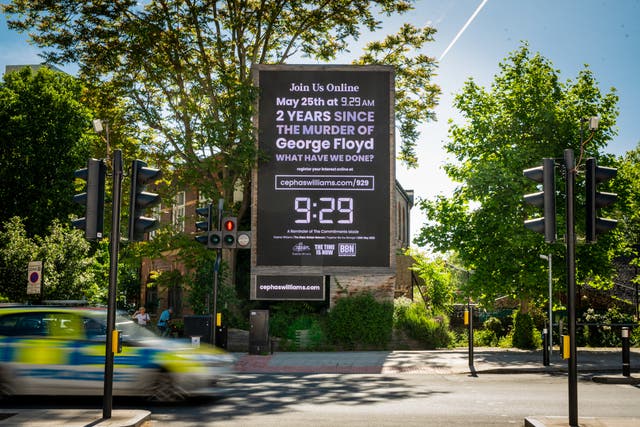929 billboard in Lambeth, London, marking the two year anniversary of George Floyd’s death. (Chris O’Donovan)