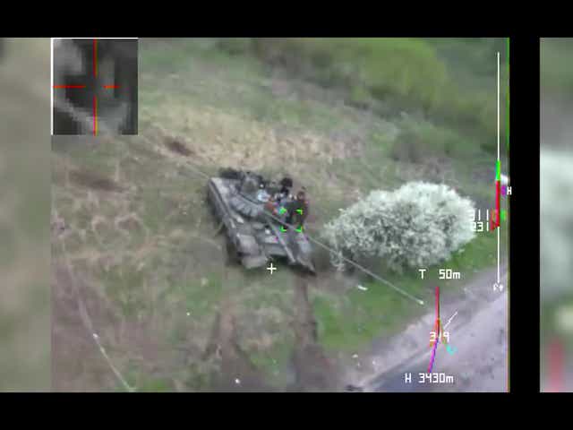 <p>POV of kamikaze drone moments before it struck a tank  </p>