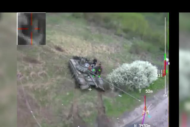 <p>POV of kamikaze drone moments before it struck a tank  </p>