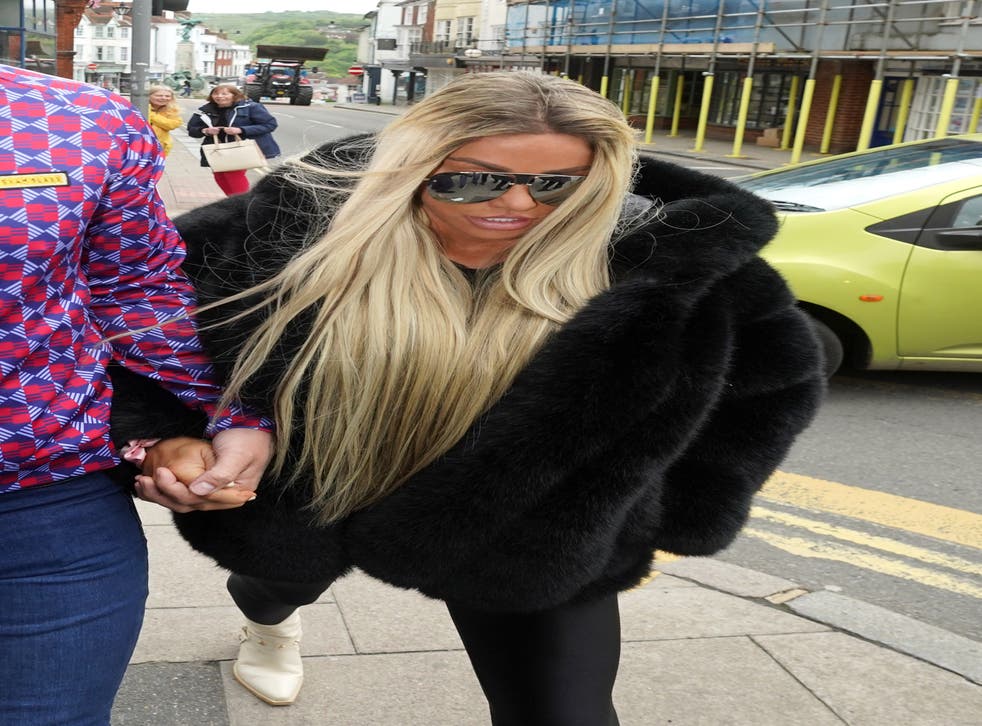 Katie Price arrives at Lewes Crown Court, West Sussex, where she admitted a charge of breaching a restraining order (Steve Parsons/PA)
