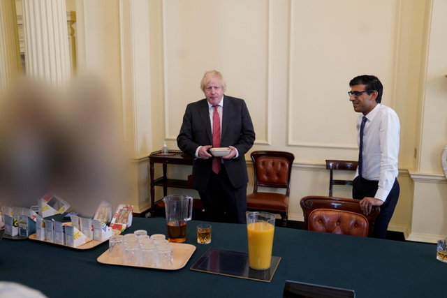 <p>19 June 2020: a gathering in the cabinet room in No 10 on the prime minister’s birthday featured Boris Johnson and Rishi Sunak</p>