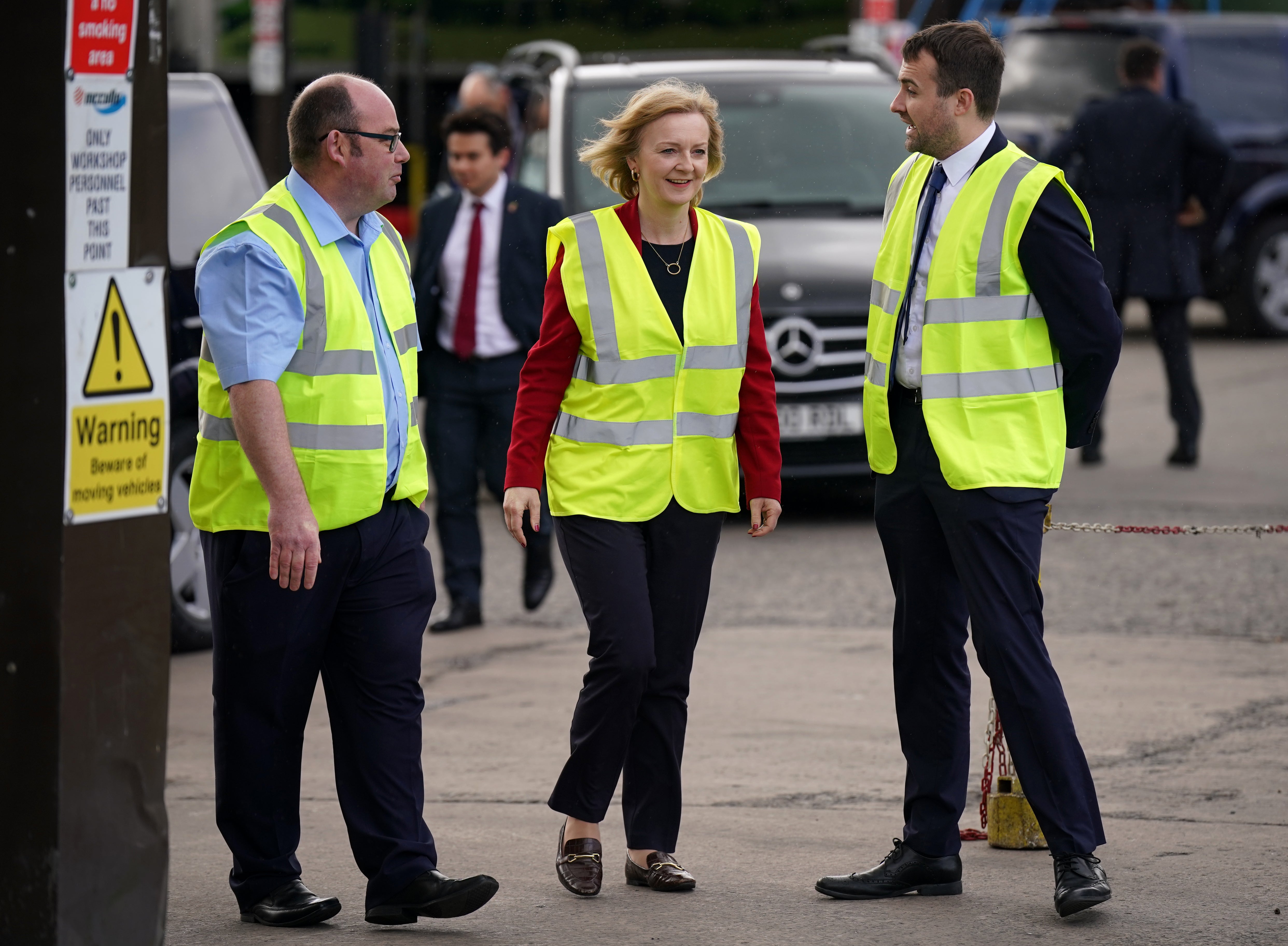Foreign Secretary Liz Truss during a visit to McCulla Haulage, in Lisburn, Northern Ireland (Niall Carson/PA)