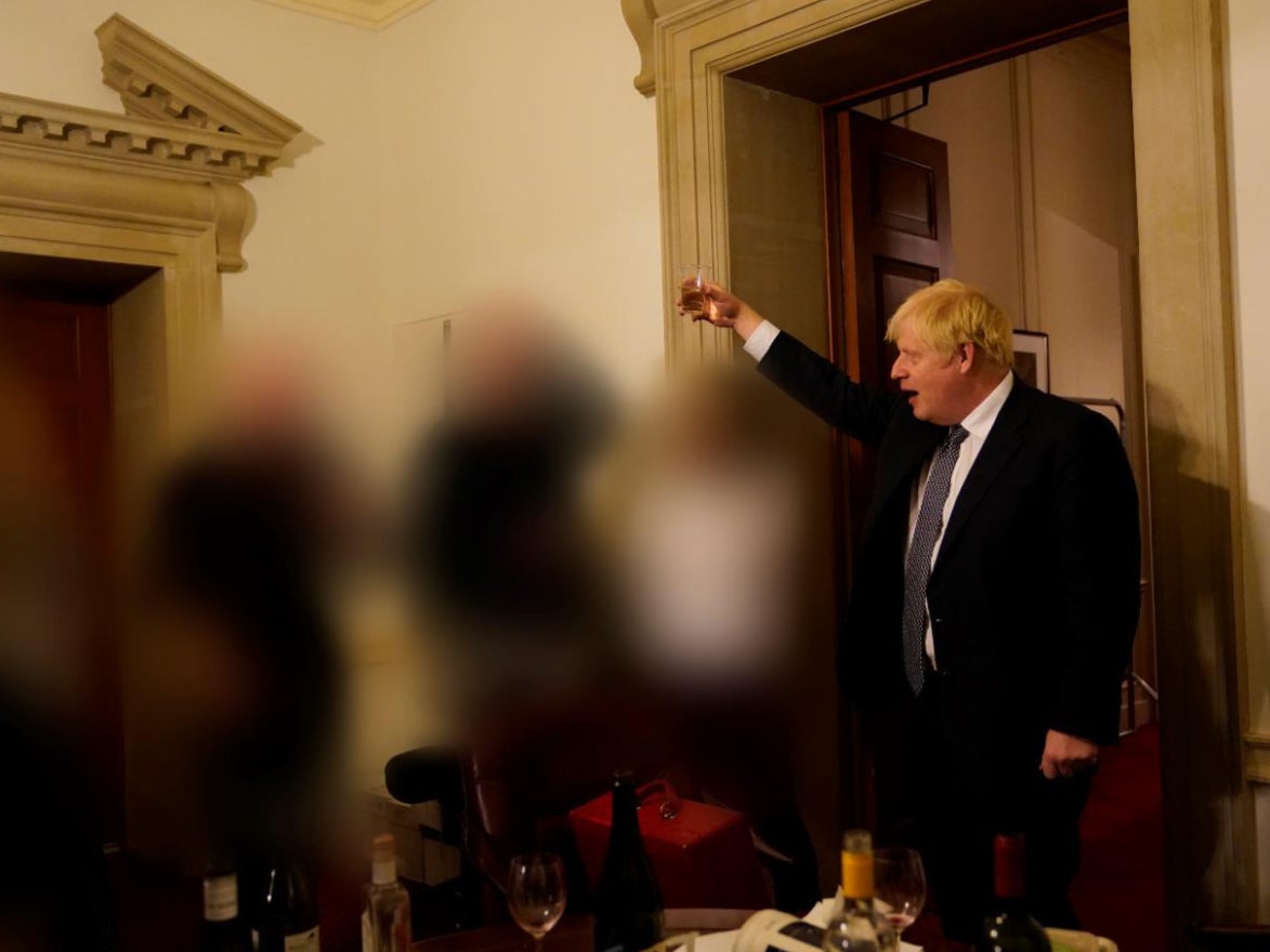 Boris Johnson at a leaving do on 13 November 2020, for which he was not fined