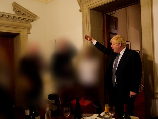 <p>Boris Johnson at a leaving do on 13 November 2020, for which he was not fined</p>