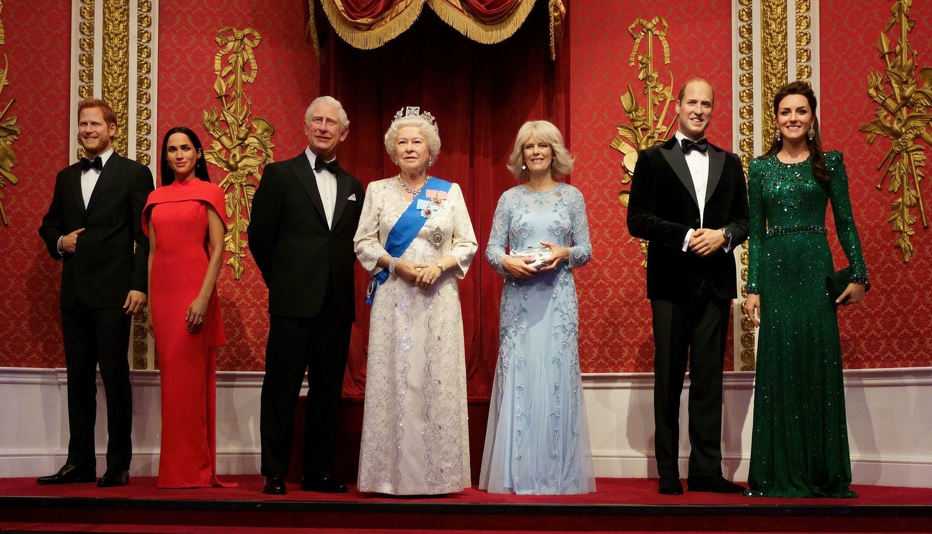 Wax figures of Queen Elizabeth II and members of the royal family at Madame Tussauds London ahead the Platinum Jubilee celebrations