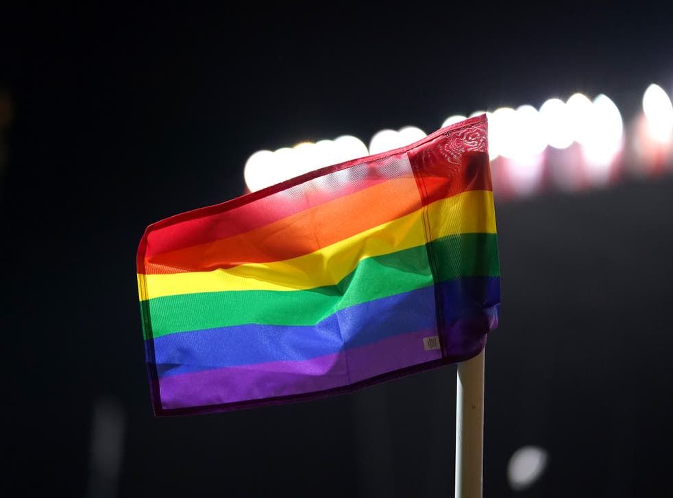 A rainbow corner flag during a League One football match at The Valley in London (John Walton/PA)