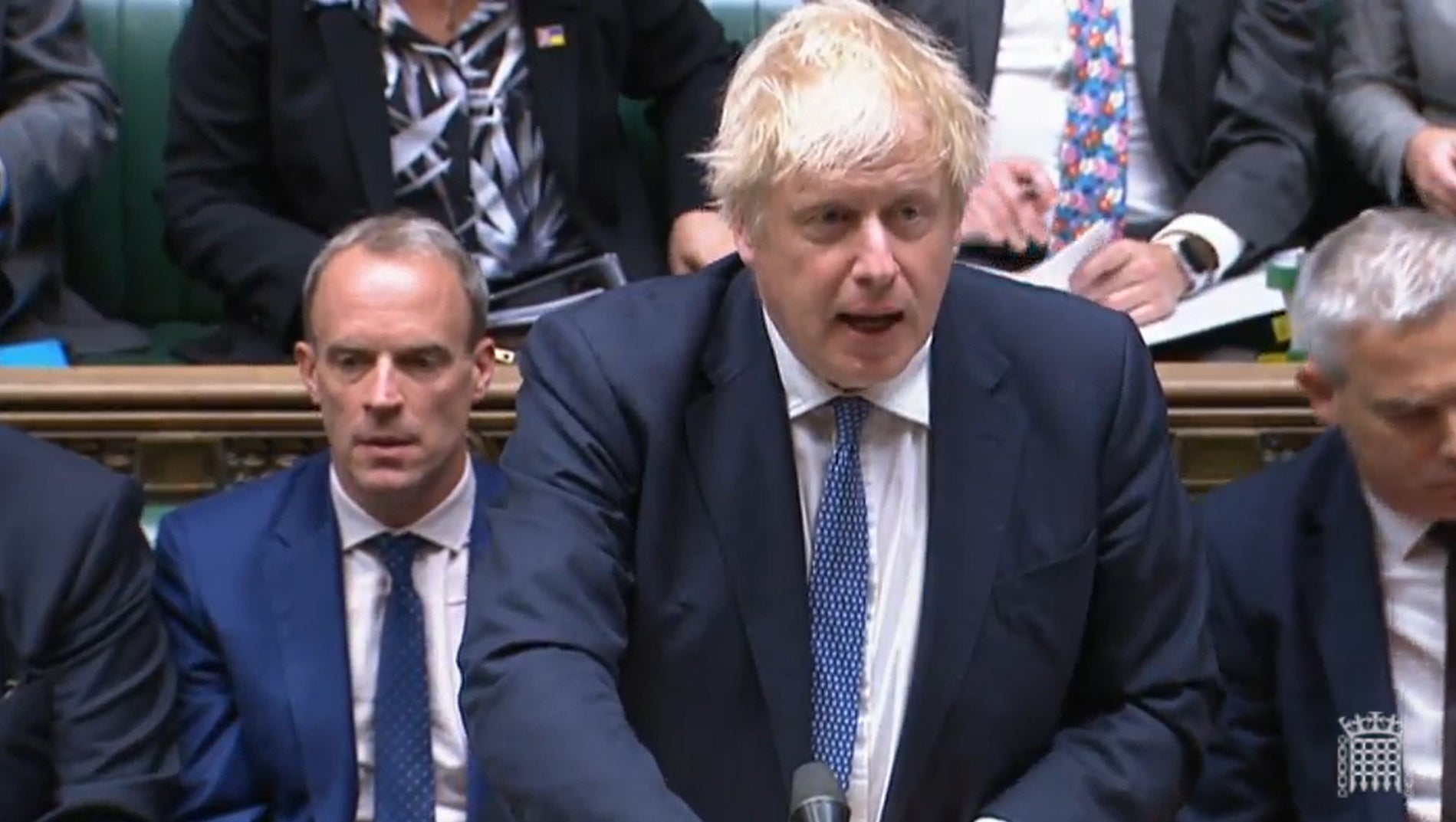 Boris Johnson delivers a Commons statement on Sue Gray’s final report (House of Commons/PA)