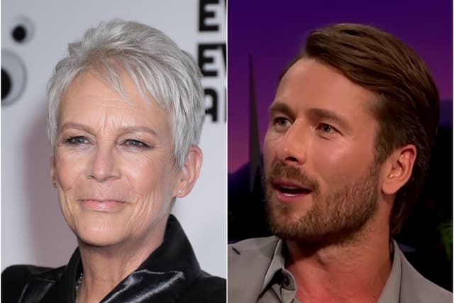 <p>Jamie Lee Curtis and Glen Powell</p>