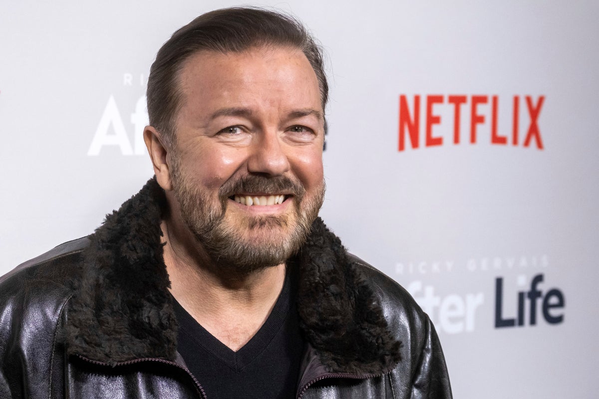 Ricky Gervais celebrates After Life’s National Television Award win at home with his cat