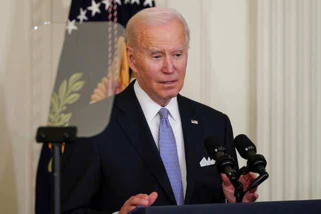 <p>President Joe Biden speaks before signing an executive order in the East Room of the White House, Wednesday, May 25, 2022, in Washington. The order comes on the second anniversary of George Floyd's death, and is focused on policing. (AP Photo/Alex Brandon)</p>