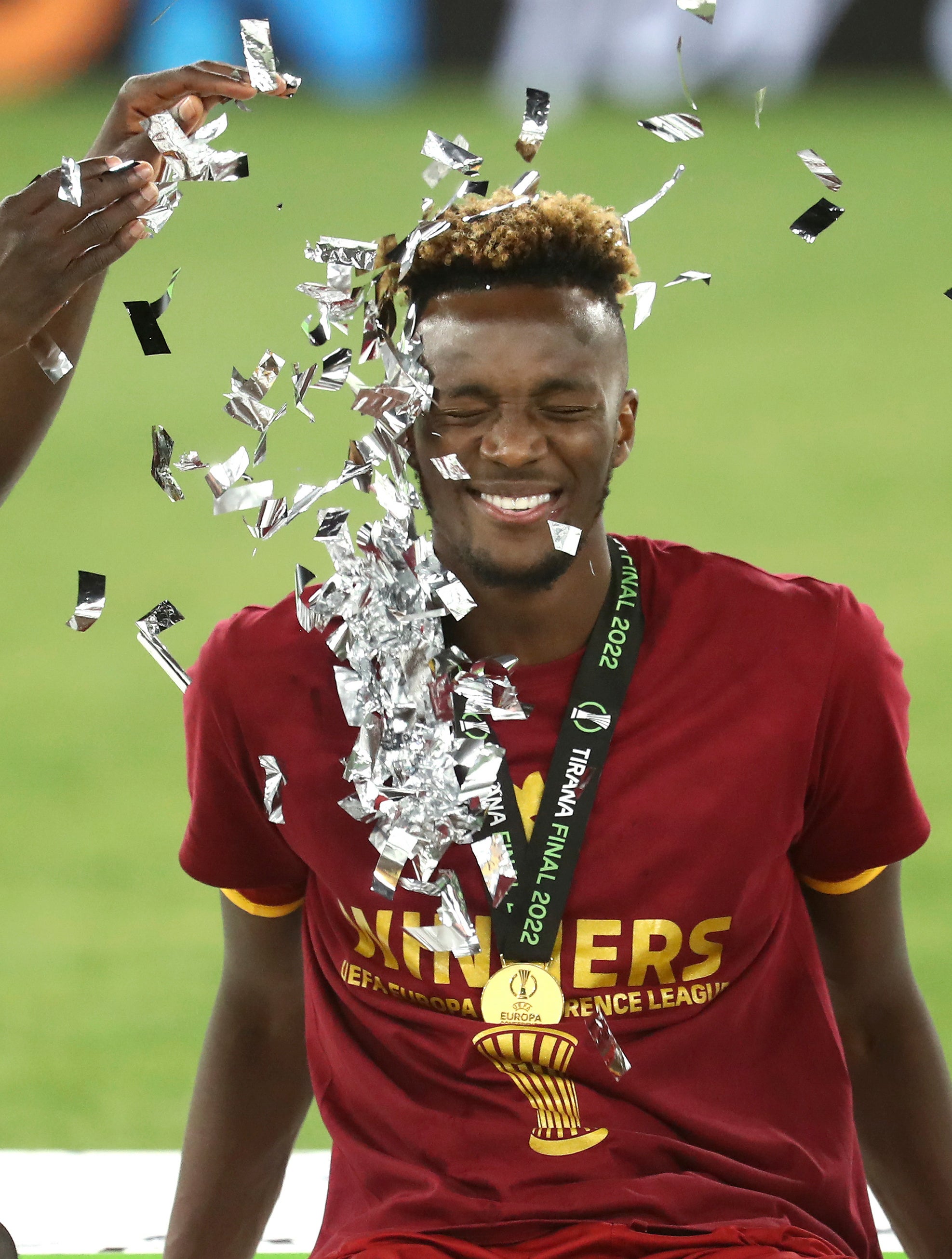 Tammy Abraham lifted a trophy in his first season at Roma (Franc Zhurda/AP)