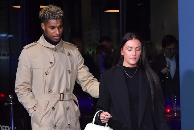 <p>Marcus Rashford and Lucia Loi attend the "Rooney" World Premiere at Home on February 09, 2022 in Manchester</p>
