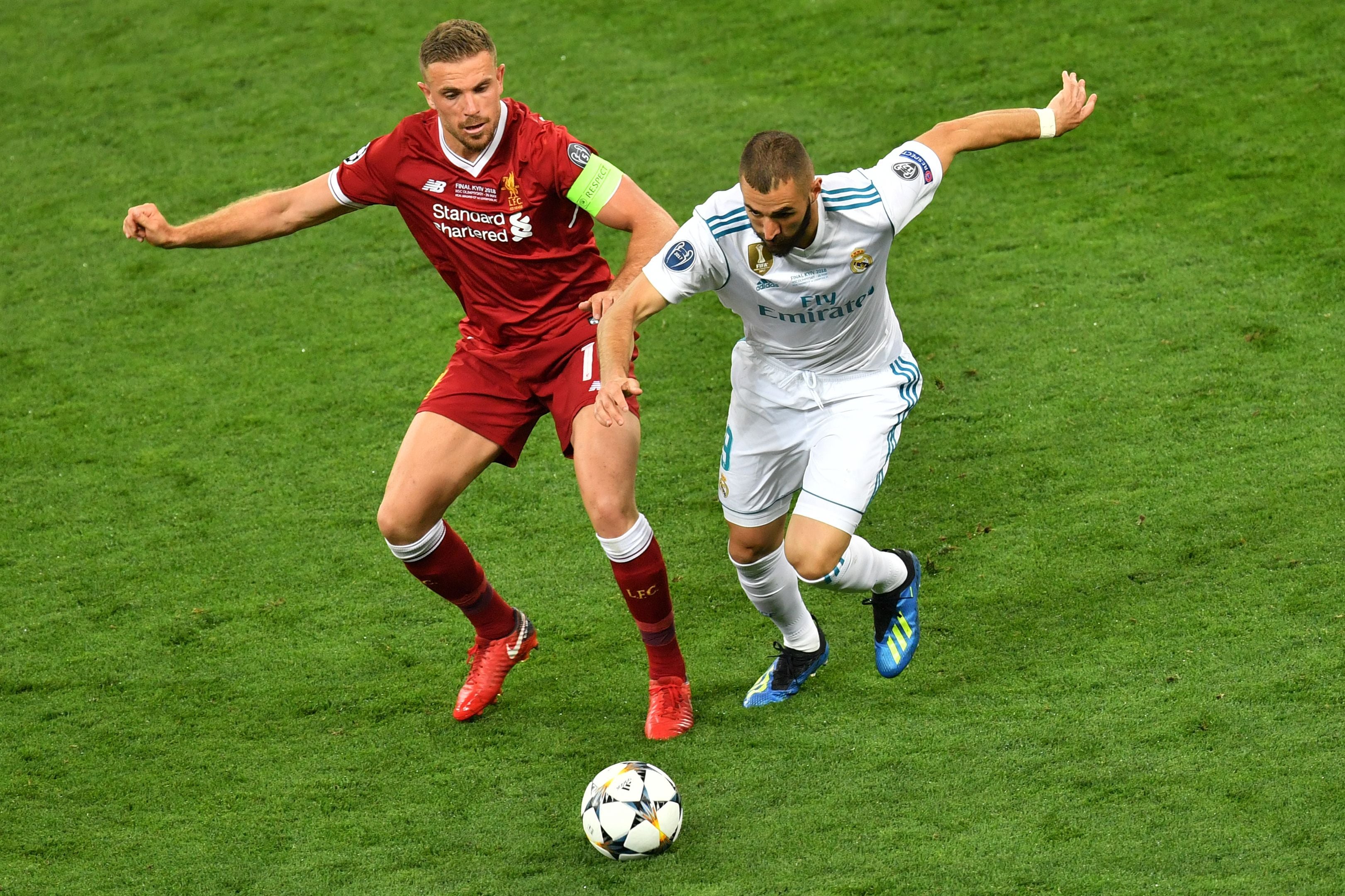 Jordan Henderson and Karim Benzema during the 2018 Champions League final