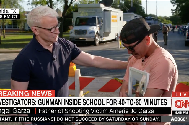 <p>CNN anchor Anderson Cooper consoles Angel Garza on live television as he breaks down talking about his 10-year-old daughter, Amerie Jo, and her last moments alive inside Robb Elementary School in Uvalde, Texas. </p>