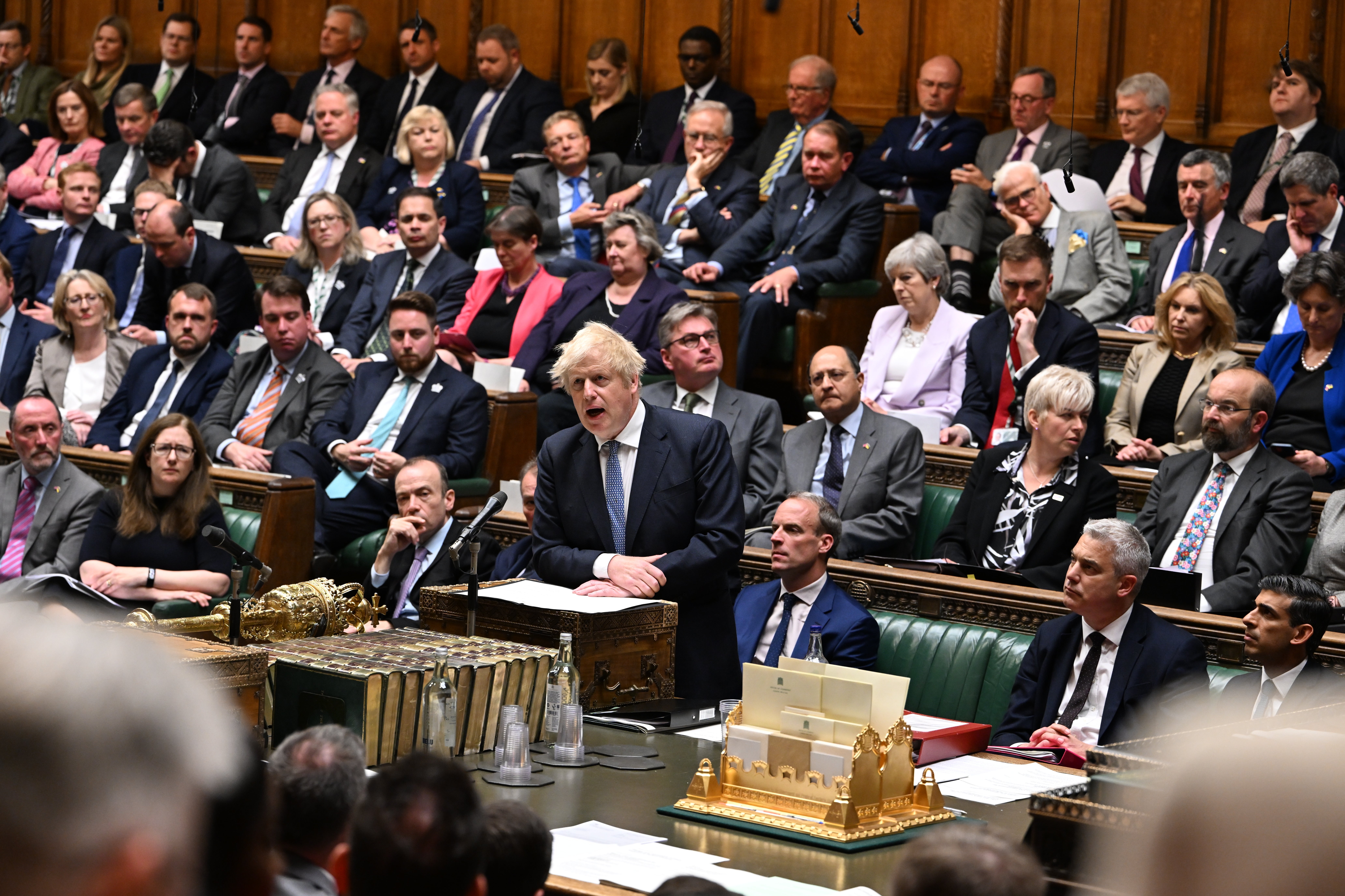 Prime Minister Boris Johnson during a statement on the Sue Gray Report in the House of Commons (UK Parliament/Jessica Taylor/PA)