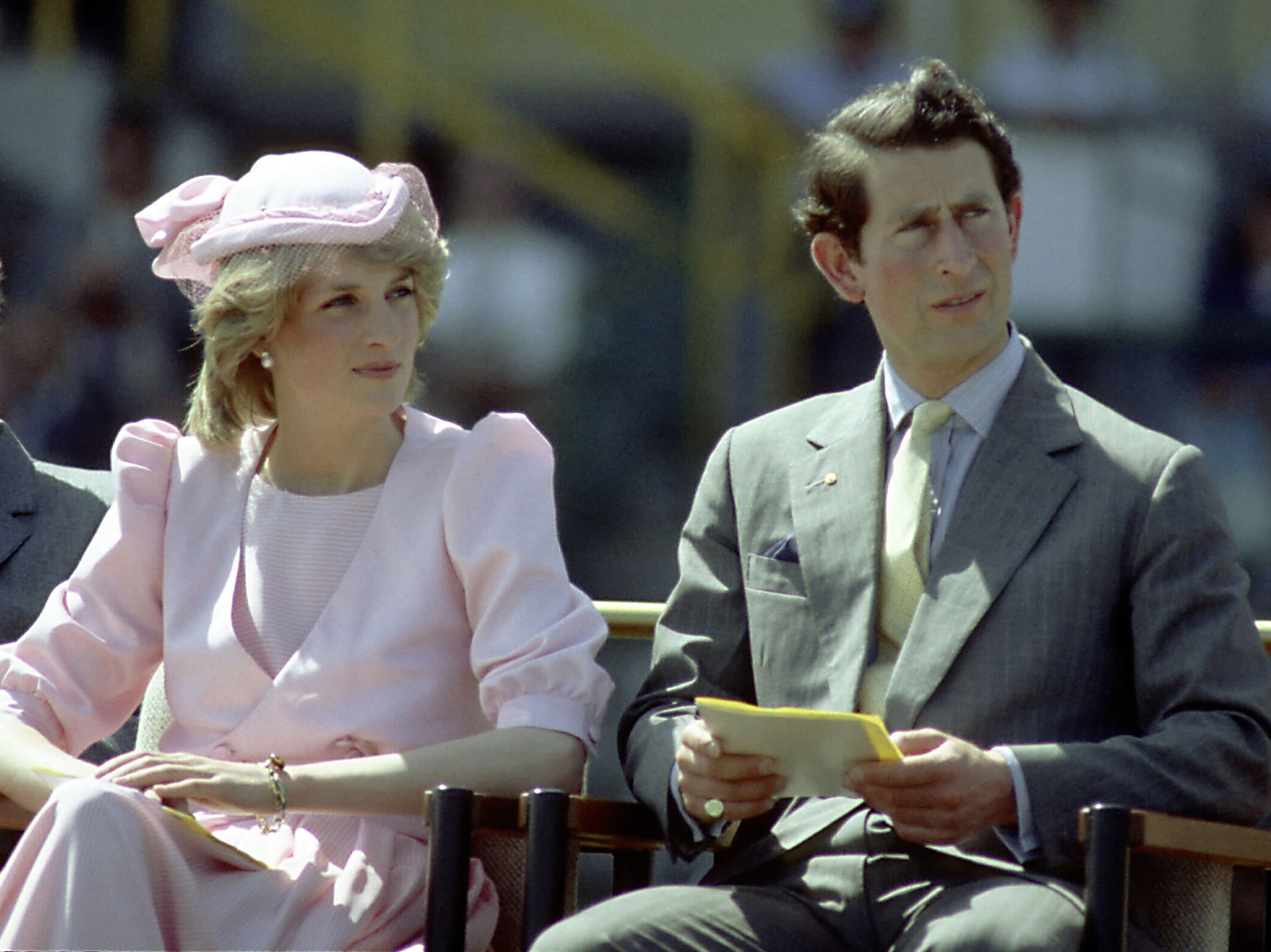 Princess Diana and Prince Charles watch an official event during their first royal Australian tour 1983