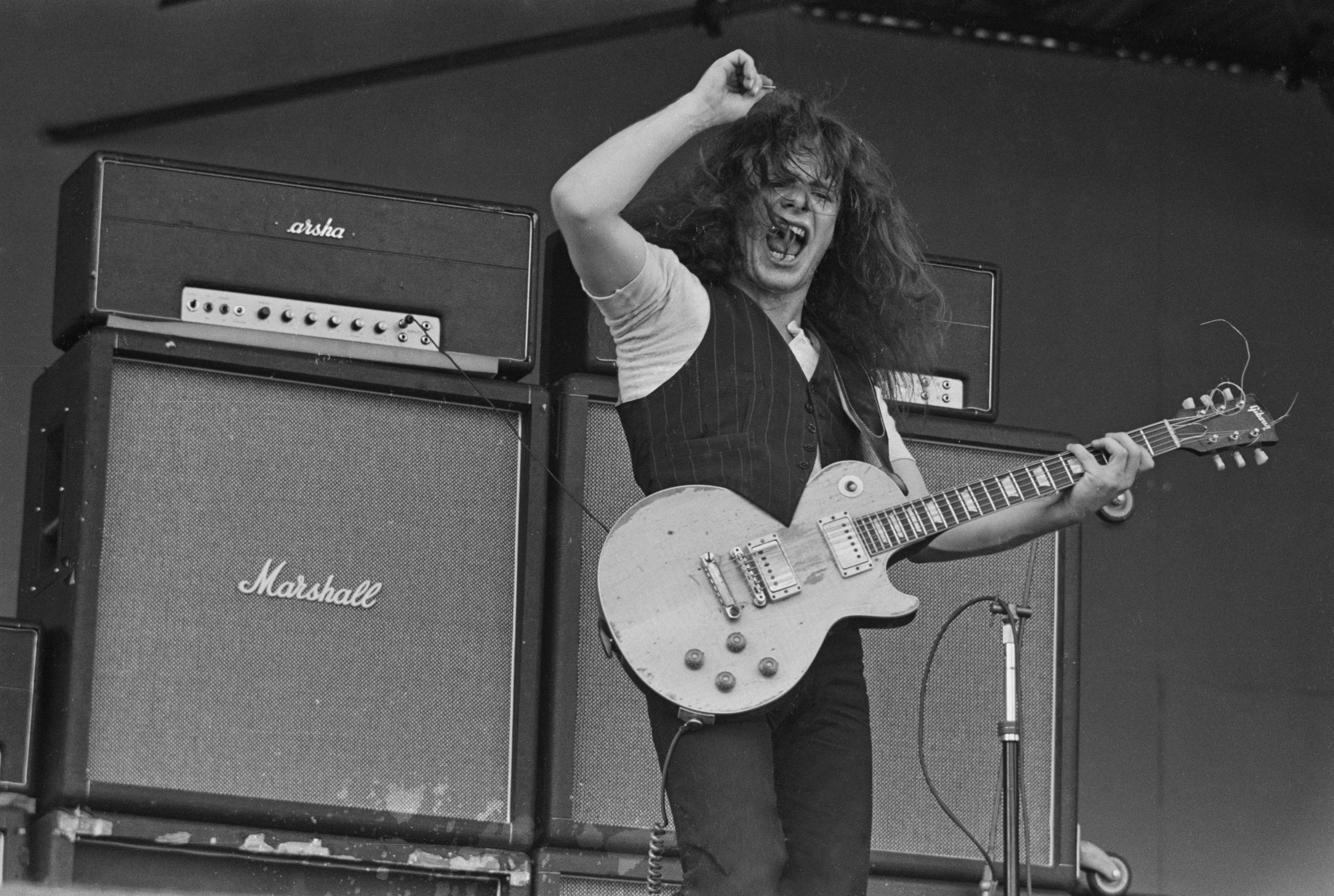 Marshall plan: Free’s Paul Kossoff performs on stage at the Isle of Wight Festival, 30 August 1970