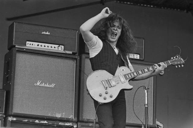 <p>Marshall plan: Free’s Paul Kossoff performs on stage at the Isle of Wight Festival, 30 August 1970</p>