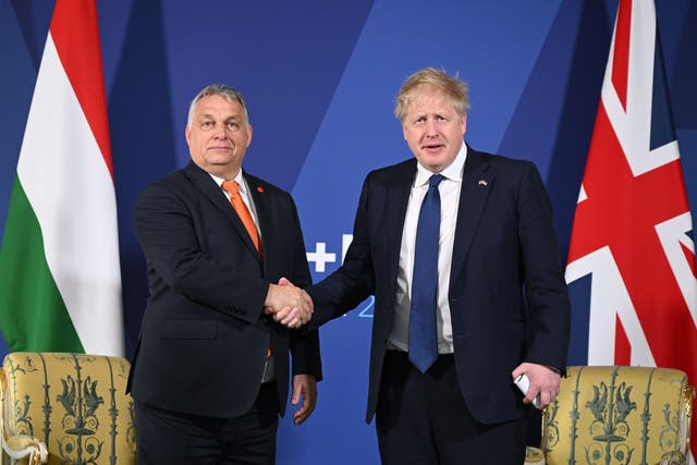 Prime Minister Boris Johnson with Prime Minister of Hungary Viktor Orban in March (PA)