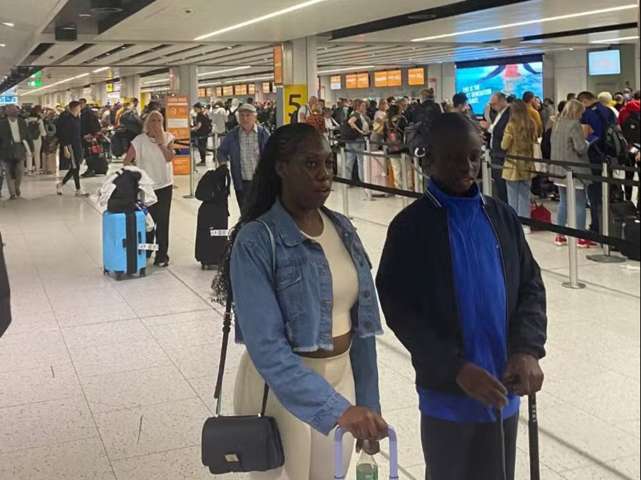 Thousands of easyJet passengers queue for help at Gatwick on Thursday after the airline cancelled dozens of flights