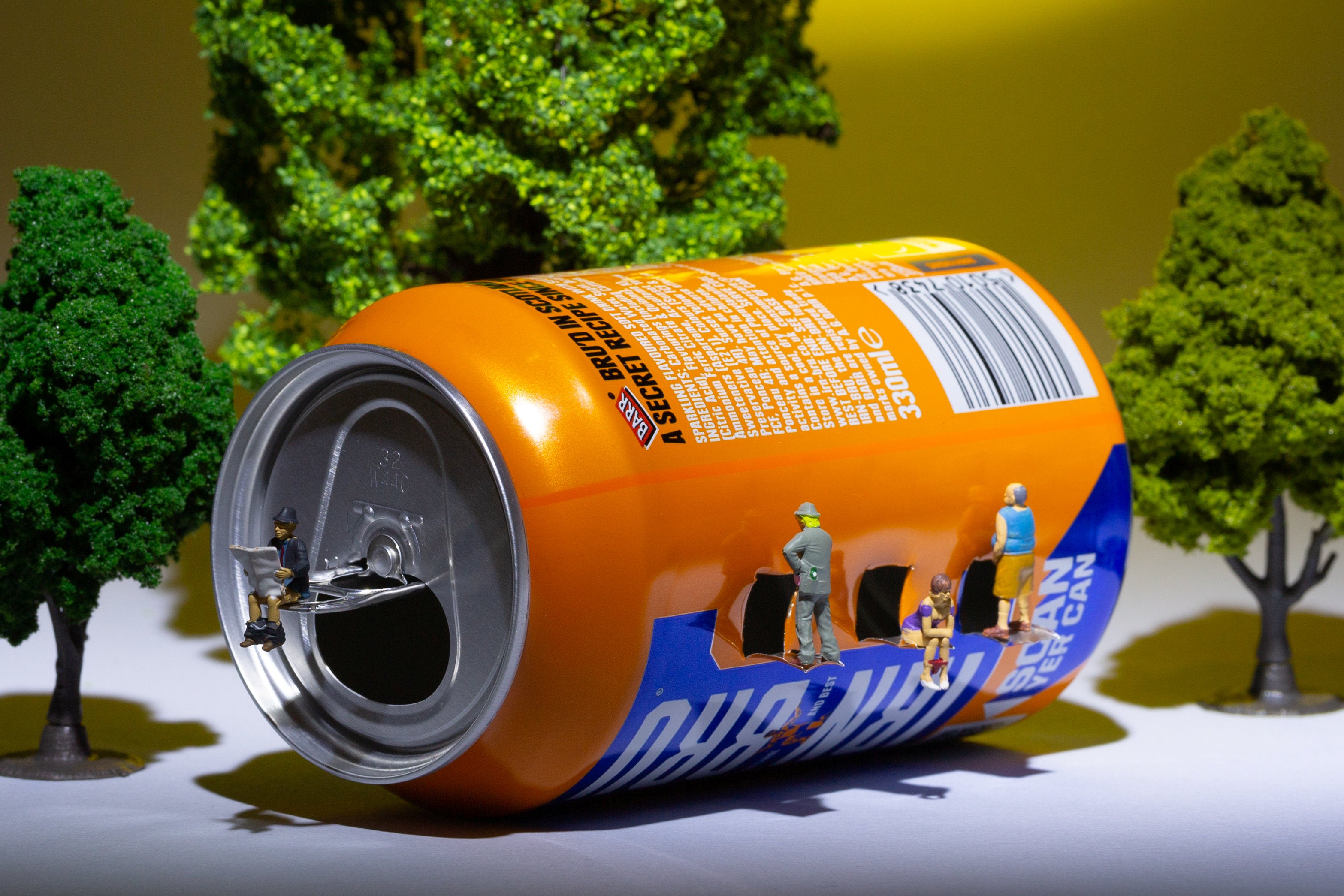 The artist turns a can into an Irn-Bru loo
