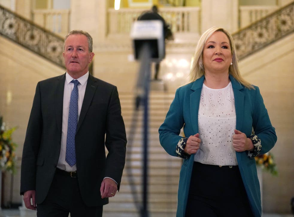 Sinn Fein Vice President Michelle O’Neill and party colleague Conor Murphy in Stormont on Thursday (Brian Lawless/PA)