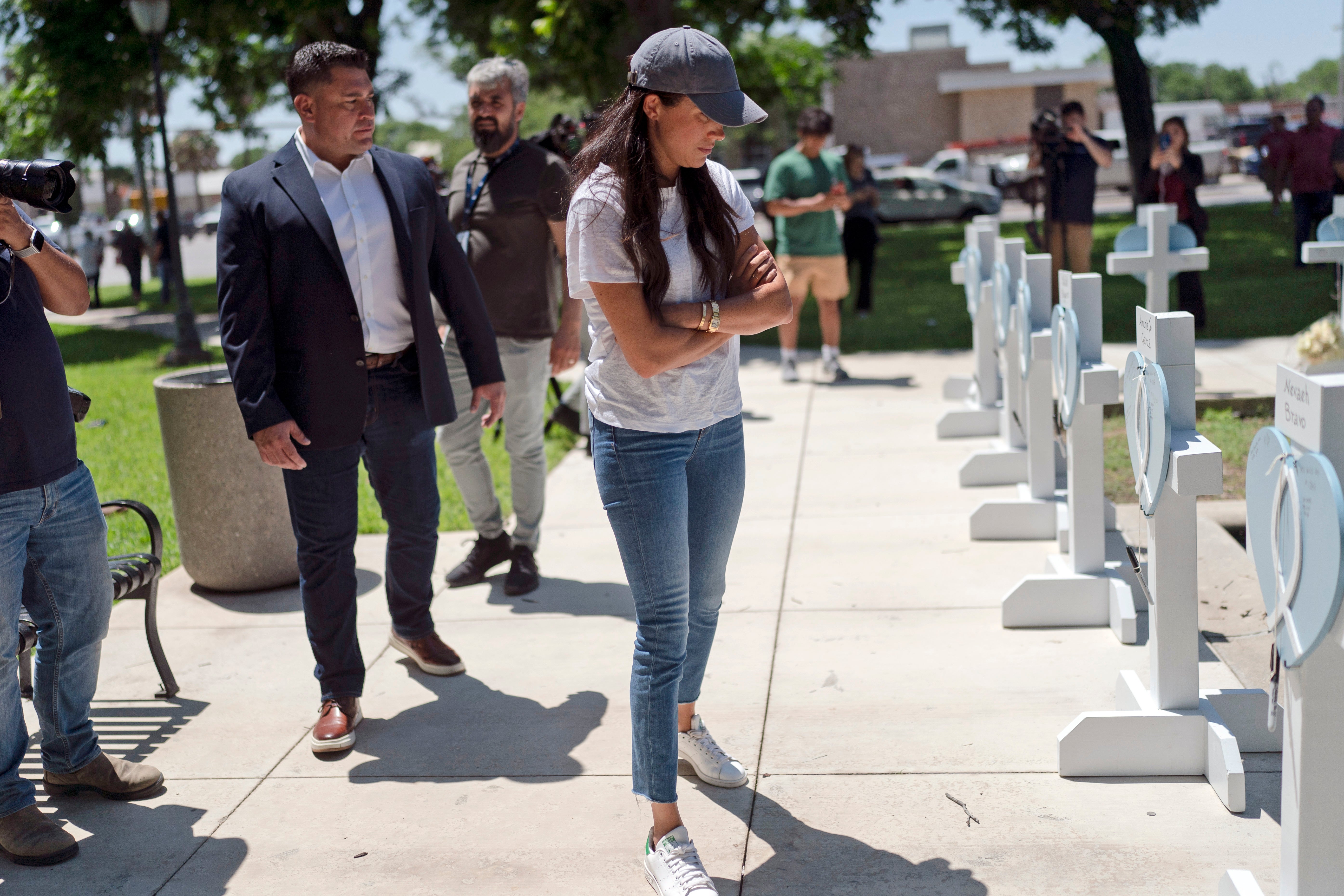 Meghan Markle pays tribute to victims in a surprise visit to the Uvalde memorial site
