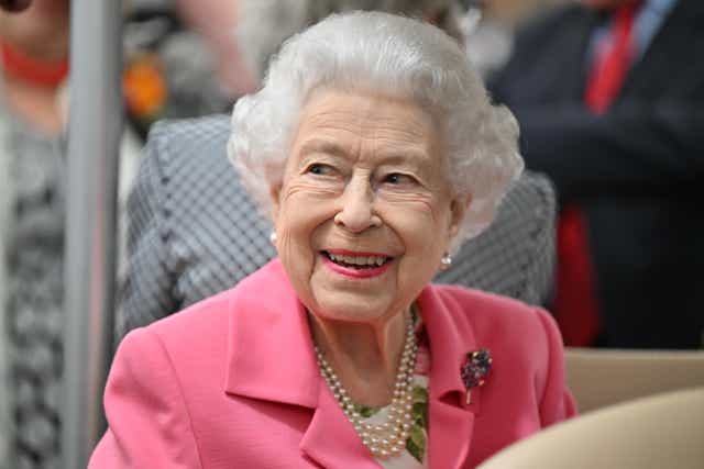 Queen Elizabeth II sitting in a buggy during a visit by members of the royal family to the RHS Chelsea Flower Show 2022, at the Royal Hospital Chelsea, in London. Picture date: Monday May 23, 2022.