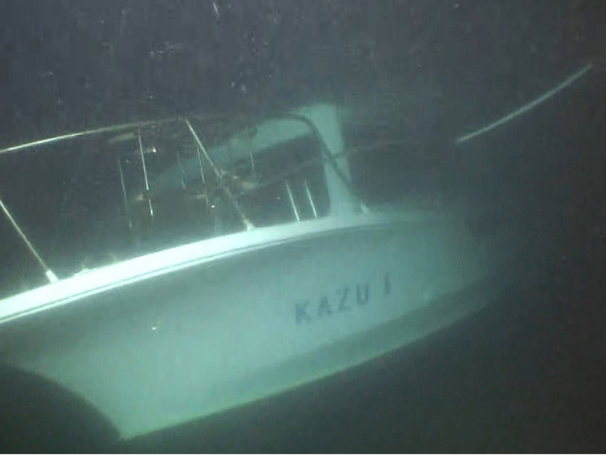 An underwater camera captures the sinking tour boat off Shiretoko Peninsula