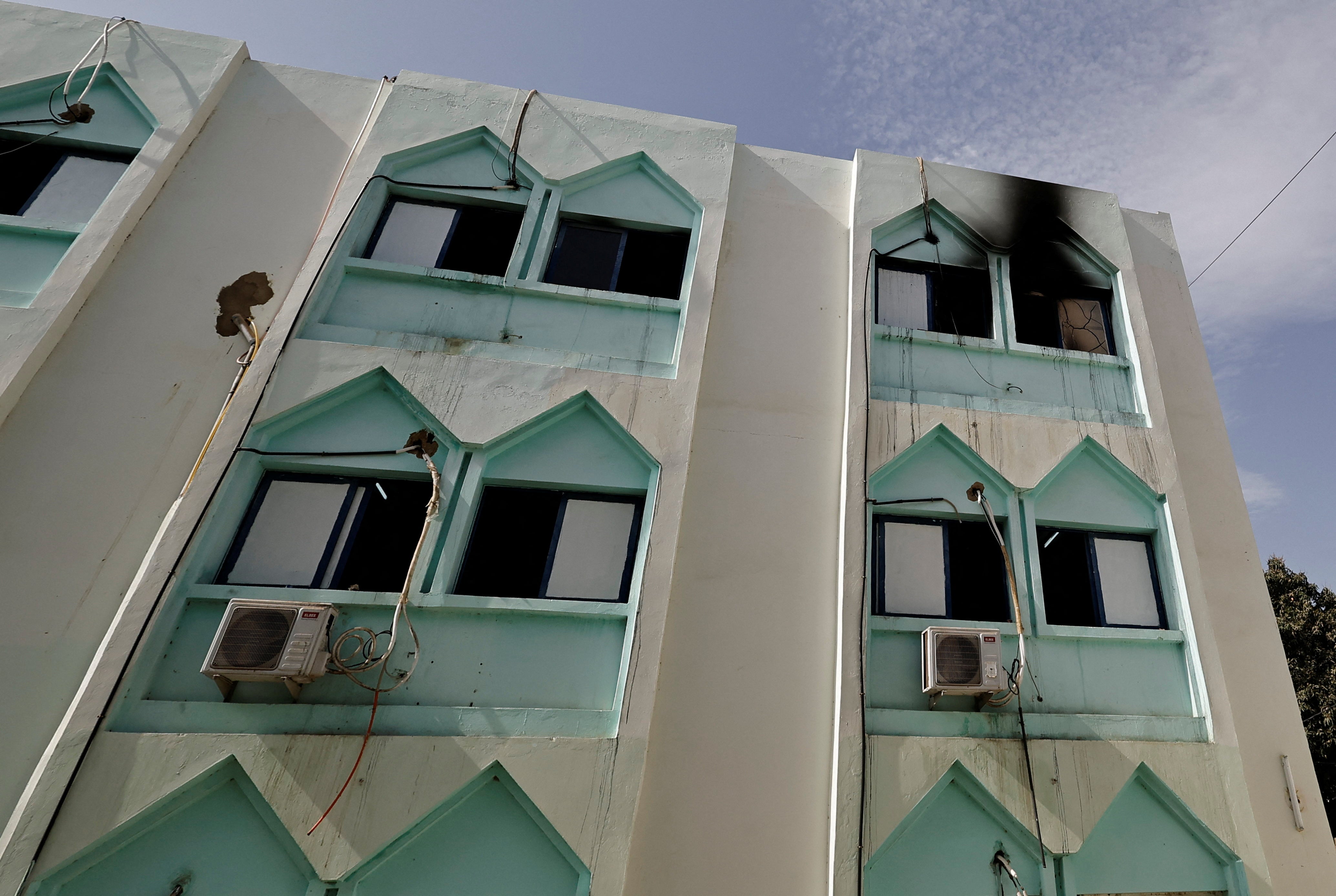 Charred windows at the Abdoul Aziz Sy Dabakh hospital in Tivaouane where 11 babies died