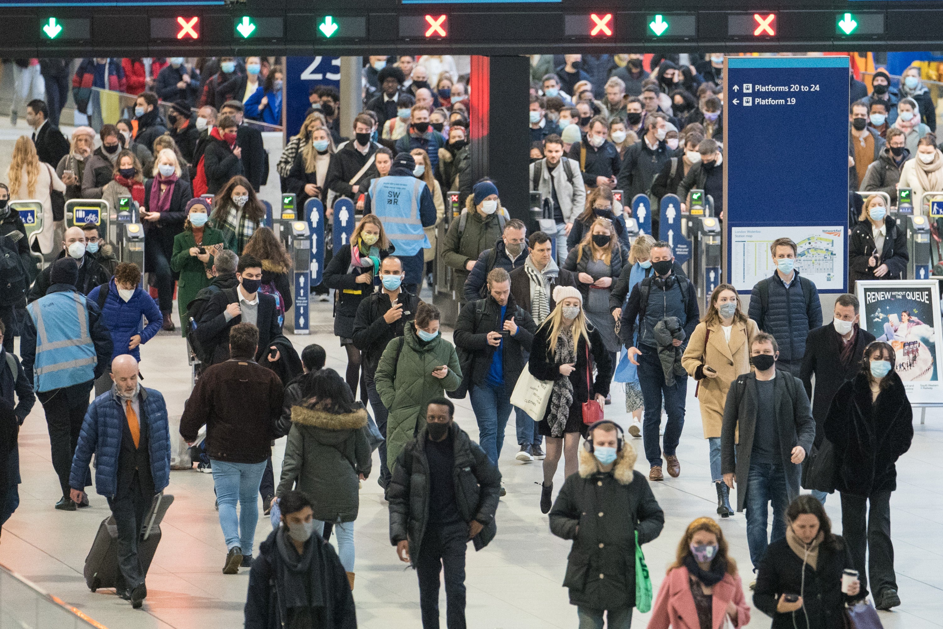 Commuters at Waterloo railway station in London (Dominic Lipinski/PA)