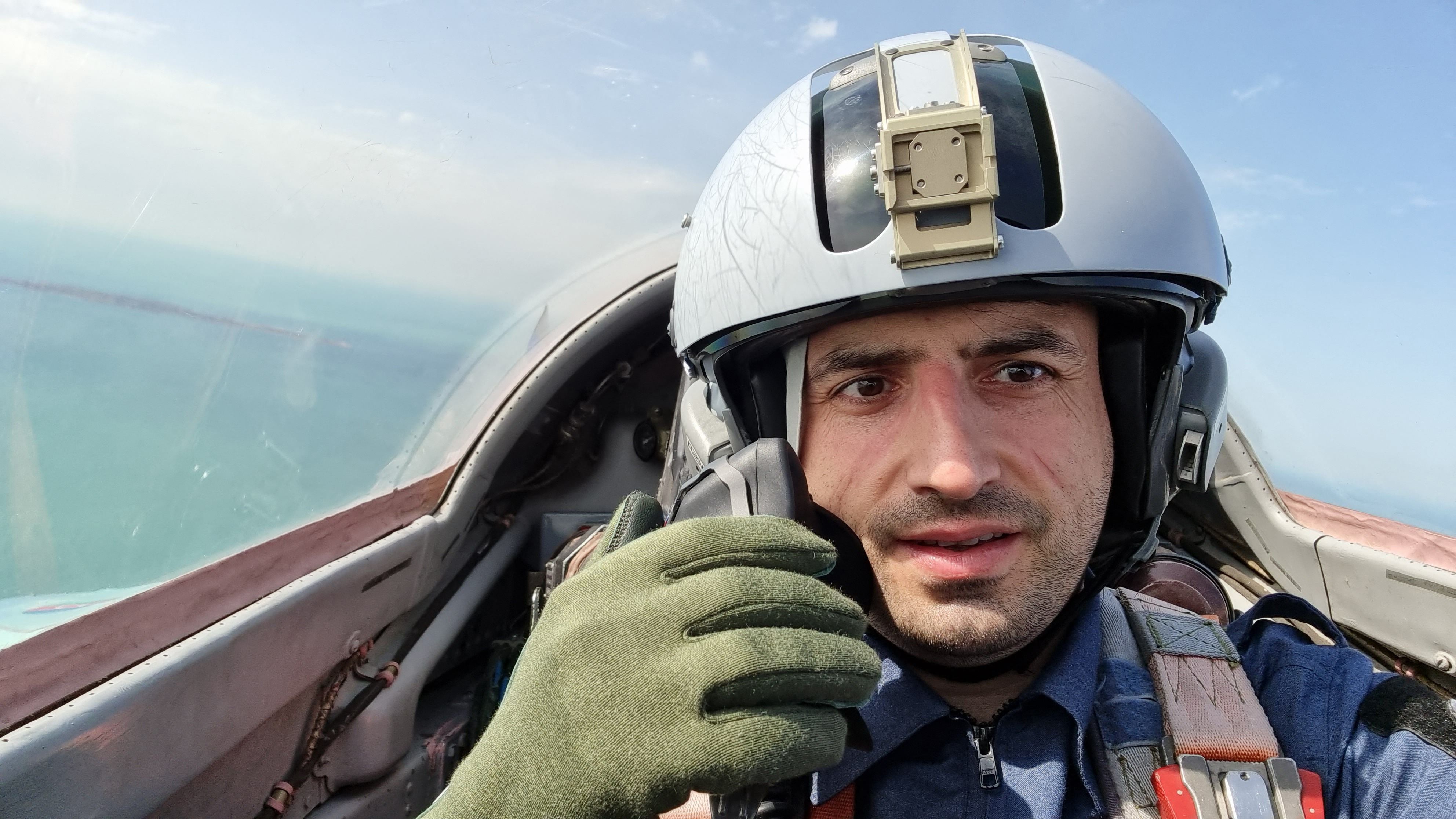 Selcuk Bayraktar, chief technology officer at the Turkish aerospace company Baykar Defence, in an Azerbaijani air force Mikoyan MiG-29, in Baku