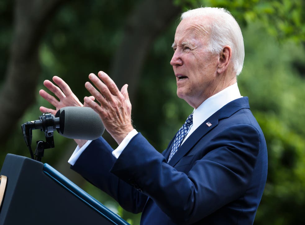 <p>President Biden speaks in the White House Rose Garden</p>