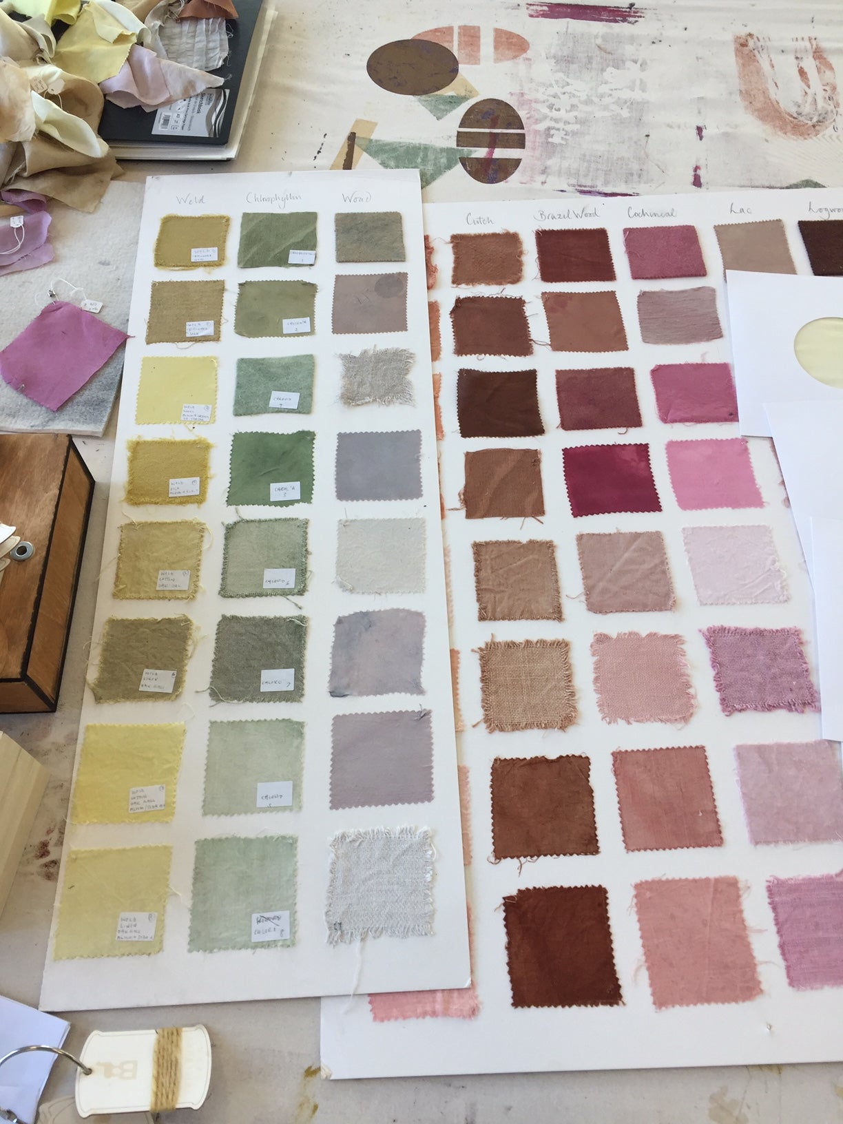 Natural dye swatches created by Kate Turnbull