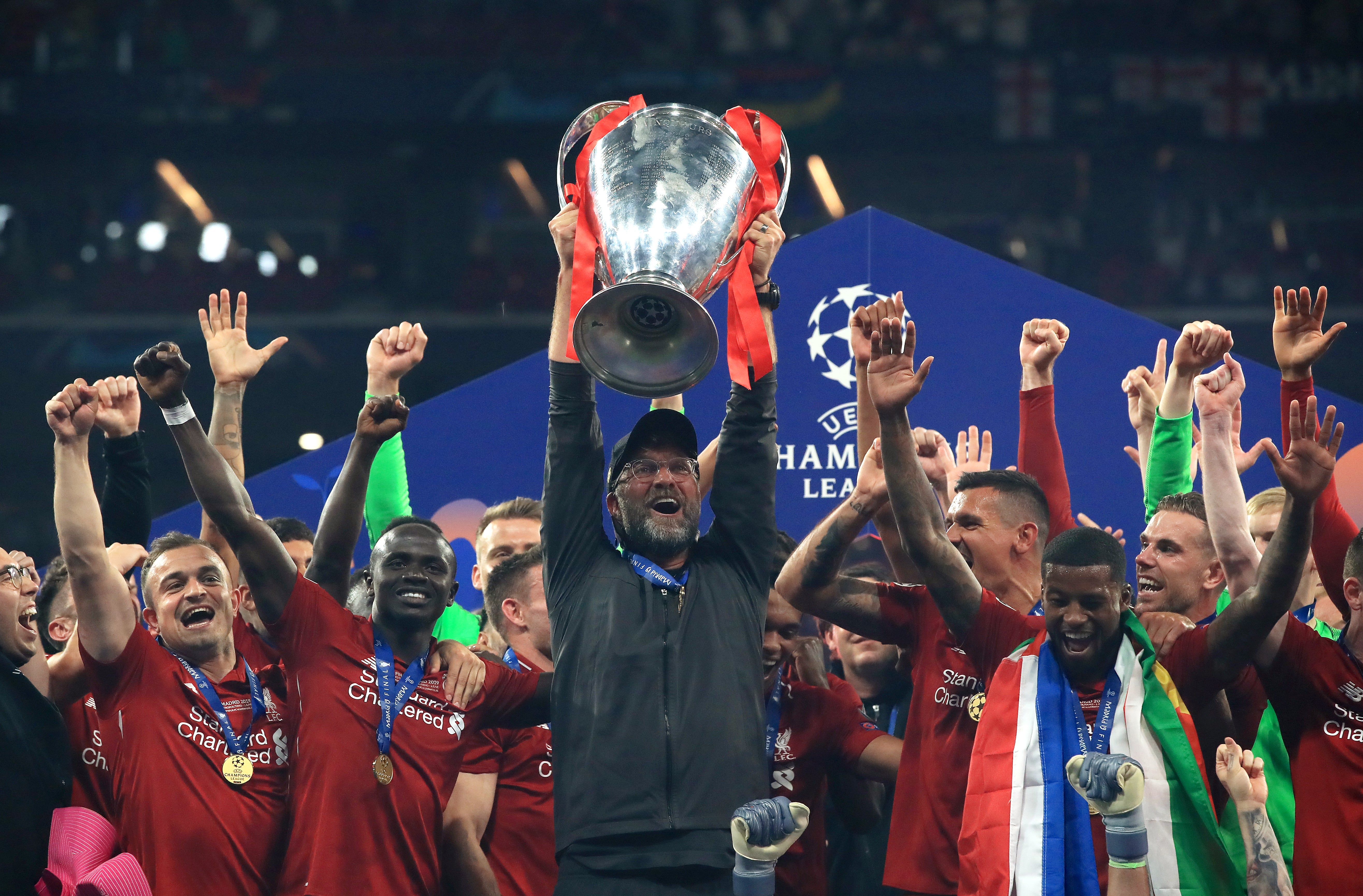 A year after losing to Real Madrid in the 2018 final, Liverpool manager Jurgen Klopp finally lifted the trophy (Peter Byrne/PA)