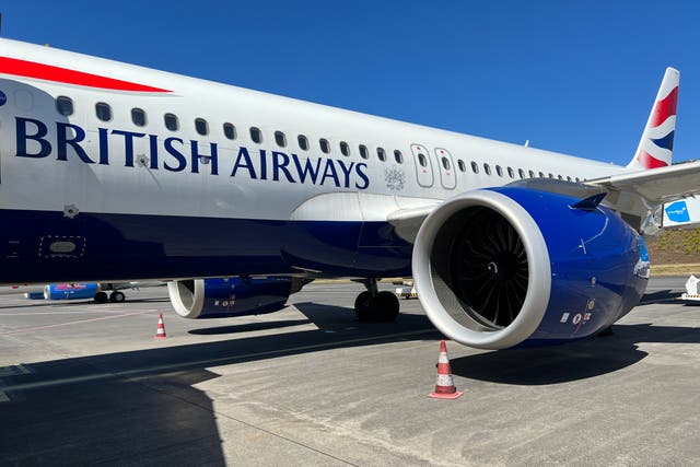 <p>British Airways plane to Heathrow at Madeira airport</p>