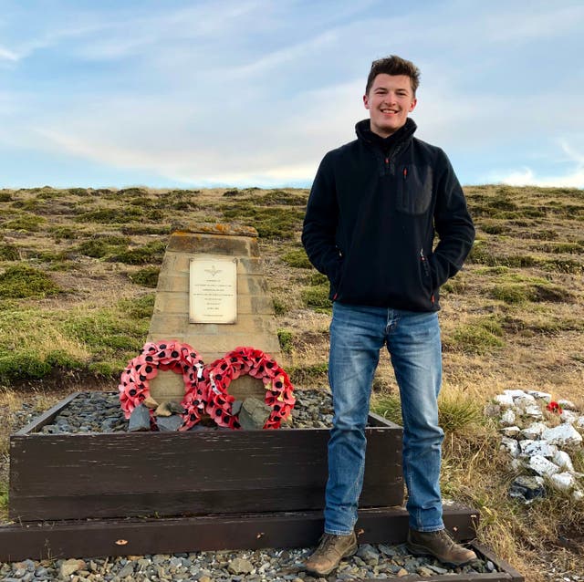 Henry Jones, pictured in the Falkland Islands at the spot where his grandfather, Lt Col H Jones VC, fell (Henry Jones/PA)