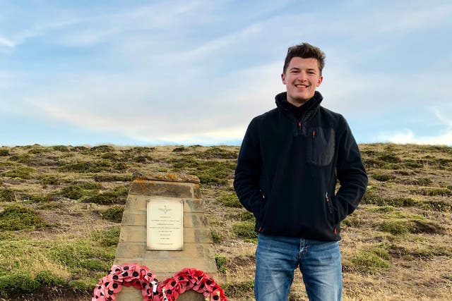 Henry Jones, pictured in the Falkland Islands at the spot where his grandfather, Lt Col H Jones VC, fell (Henry Jones/PA)